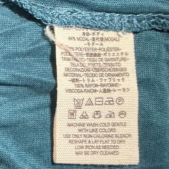 GUC Free People wrap top teal blue Salt N Pepper Ruched sleeve Med slight flaw - Picture 7 of 7